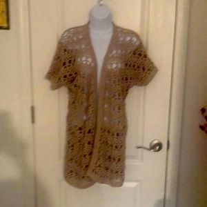 Chicos SS Crochet knee length cardigan in beige.